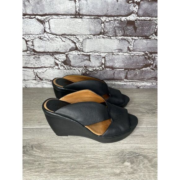 L'Amour Des Pieds Black Leather Strappy Wedge Open Toe Sandals Women 7M US/38EU - Picture 3 of 16